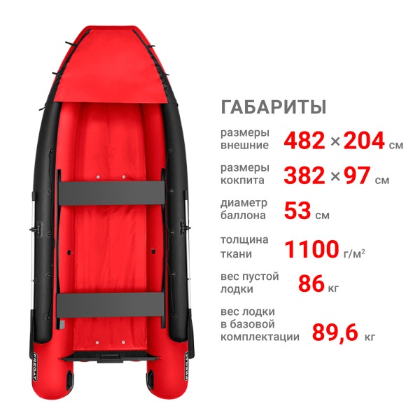 Фрегат 480 фм джет (Лодка ПВХ водометная + бронирование) (красная)