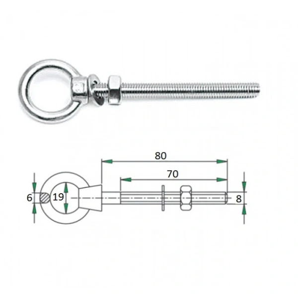 Рым-болт с проушиной 8х80 мм нержавейка