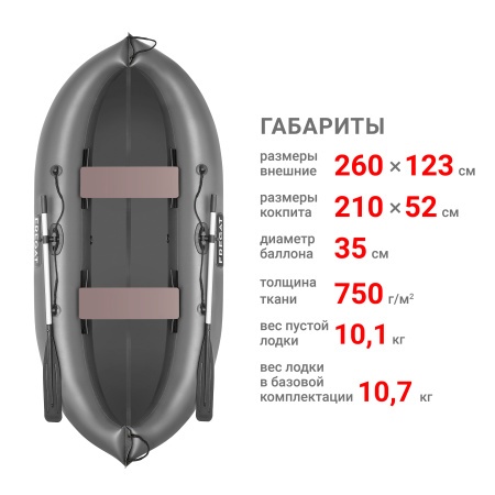 Фрегат М-2 У (260 см) (Лодка ПВХ гребная) (серая)