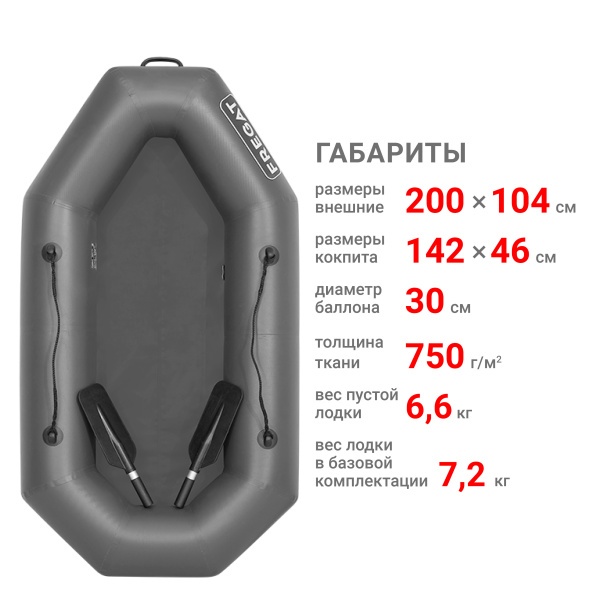 М-1 Оптима лайт (200 см) с гребками Лодка (серая 2614)