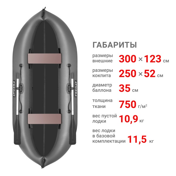 Фрегат М-5 У (300 см) (Лодка ПВХ гребная) (серый)