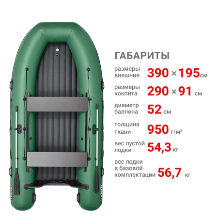 Фрегат 390 аэр (Лодка ПВХ моторная НДНД) (зеленая)