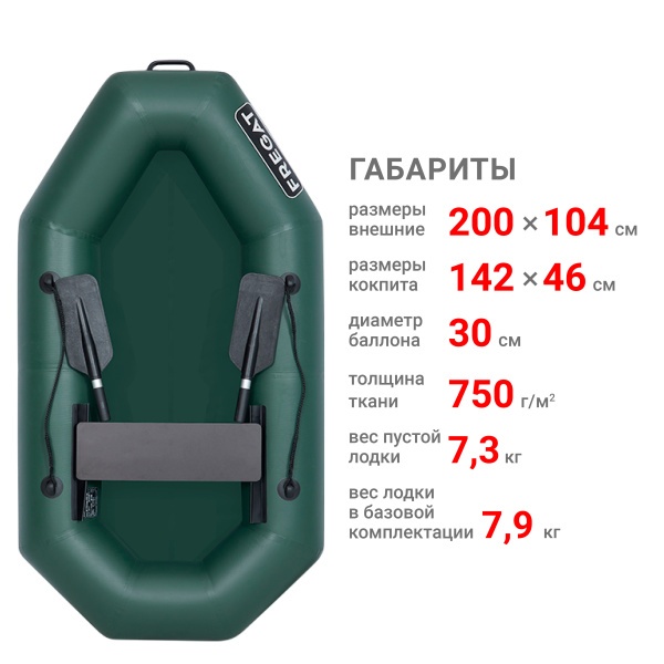 М-1 Оптима (200 см) с гребками Лодка (зеленая)