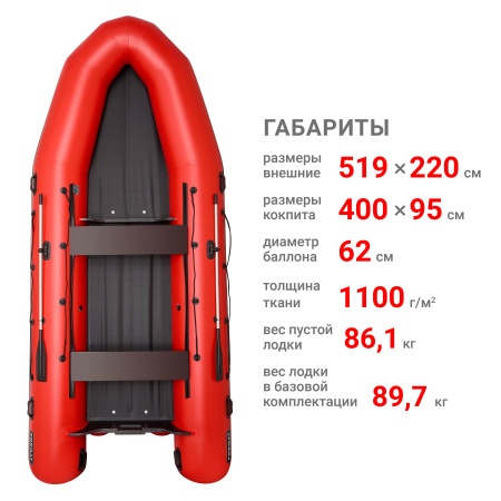 Фрегат 520 фм лайт джет (Лодка ПВХ водометная) (красная)