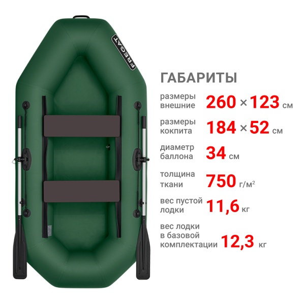 М-2 Оптима (260 см) Лодка (зеленая 2625)