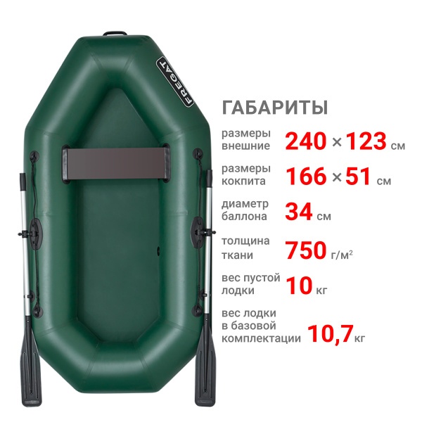 М-11 Оптима Лайт (240 см) Лодка (зеленая 2715)