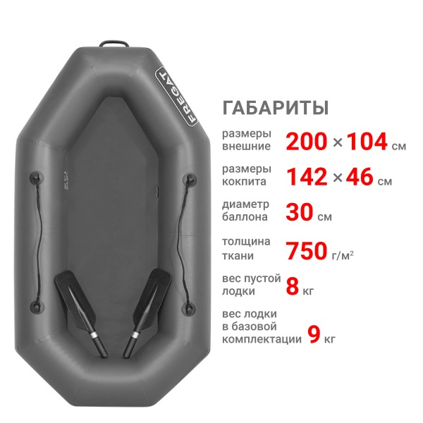 М-1 Оптима лайт (200 см) с гребками Лодка (серая 2614)