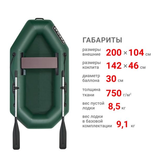 М-1 Оптима (200 см) Лодка (зеленая 2617)