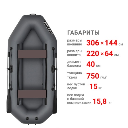 Фрегат М-5 Оптима (300 см) (Лодка ПВХ гребная) (серая)